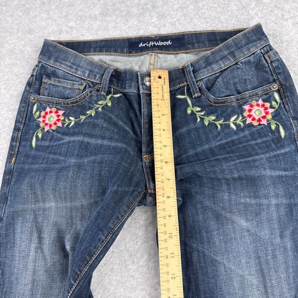 Driftwood Jeans Womens 28X31 Embroidered Floral Denim Straight Leg Whiskers Boho - Picture 7 of 9